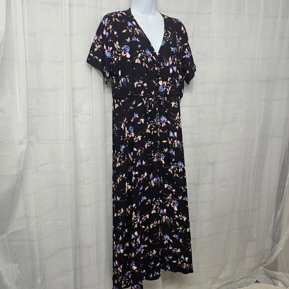 Wantdo Navy Blue Pink Floral Midi Dress Cottagecore Boho L - Picture 5 of 13